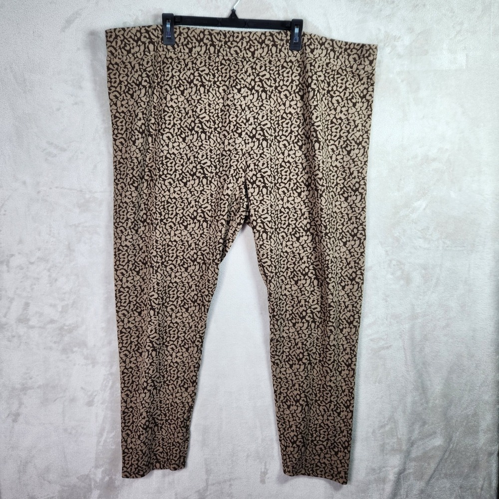LOGO by Lori Goldstein Womens 3X Bark Brown Animal Jacquard Leggings A607910